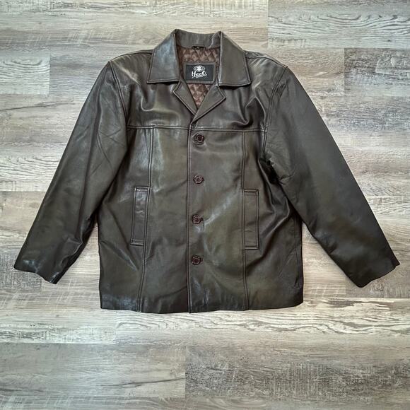 Heeli London Real Leather Jacket XL Brown Button Front Quilted Lined Coat - Picture 2 of 7